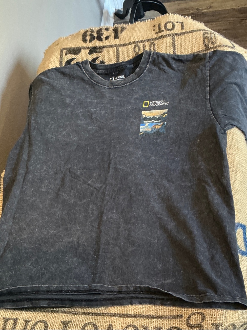 National Geographic Washed Black Short Sleeve Tee with Scenic Patch Size Large